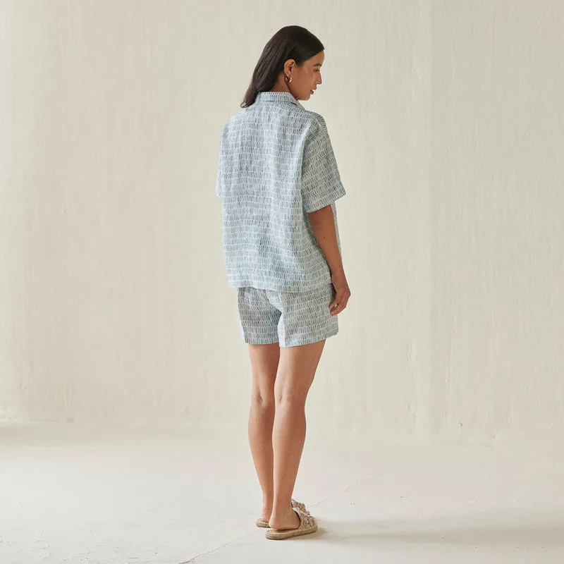 Linen Shirt For Women | Watercolour Print | Blue