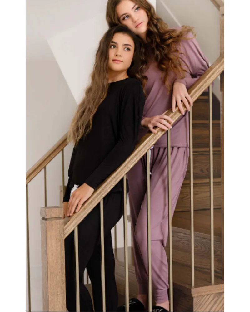 Mon Loungewear Dolman Style Heather Mauve Modal Pajamas Set