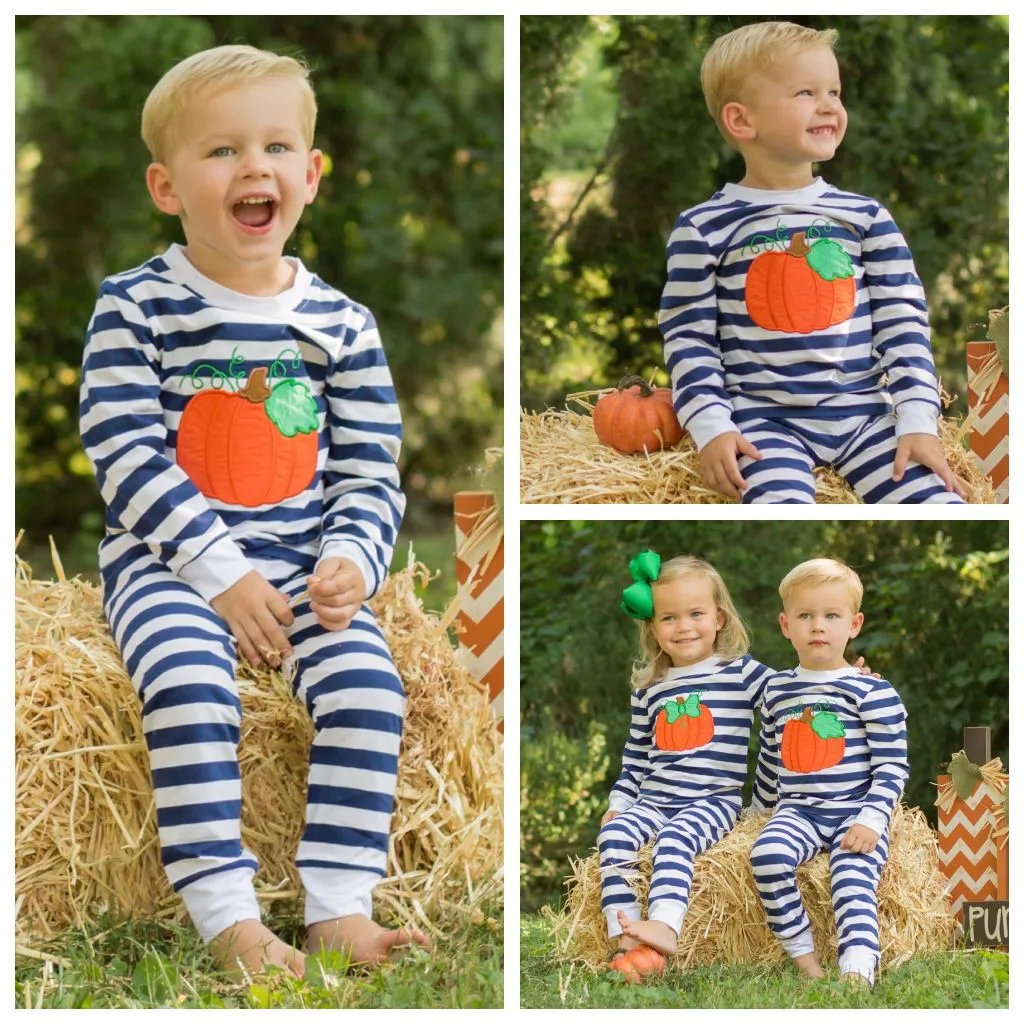 Navy Stripe Pumpkin Loungewear -- BOYS