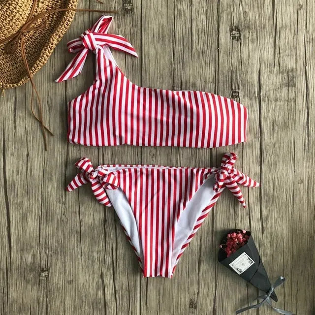 New 2Pcs Women Summer Swimwear Swimsuit Bikini Set Push Up Padded Stripe Beachwear Bathing Suit