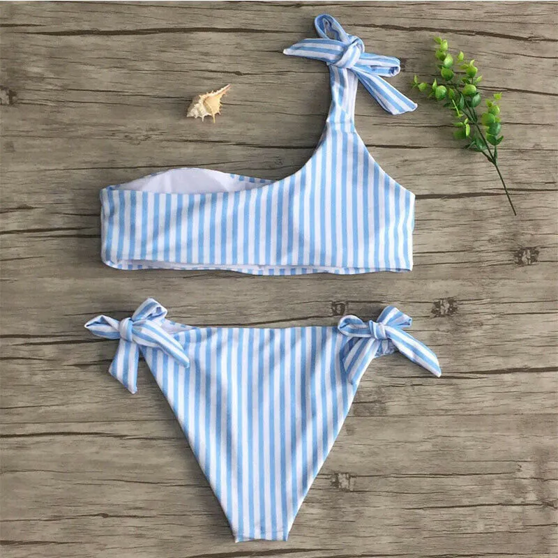 New 2Pcs Women Summer Swimwear Swimsuit Bikini Set Push Up Padded Stripe Beachwear Bathing Suit