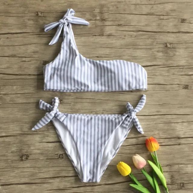 New 2Pcs Women Summer Swimwear Swimsuit Bikini Set Push Up Padded Stripe Beachwear Bathing Suit