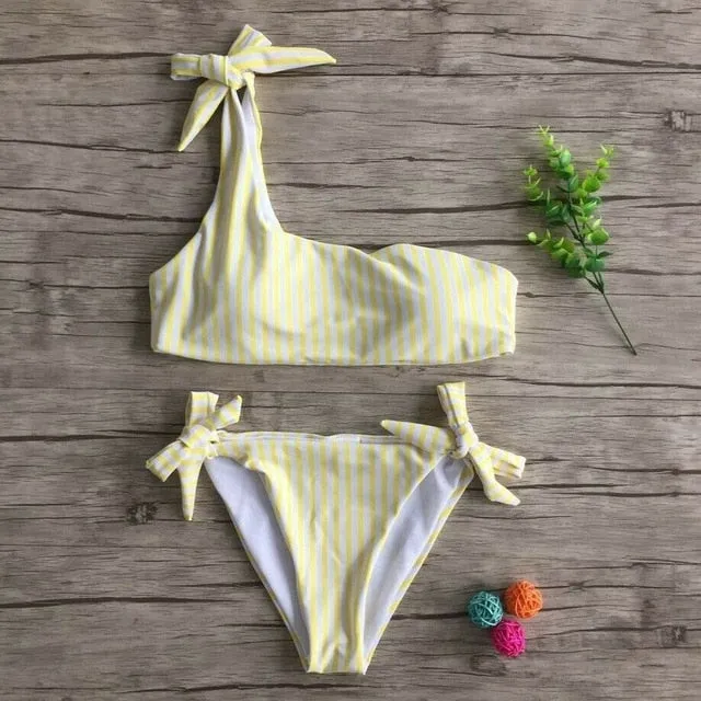 New 2Pcs Women Summer Swimwear Swimsuit Bikini Set Push Up Padded Stripe Beachwear Bathing Suit