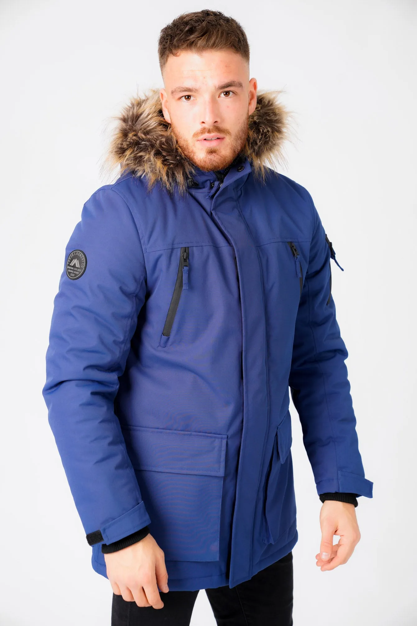 Nolte Utility Parka Coat with Borg Lined Faux Fur Trim Hood in Medieval Blue - Tokyo Laundry