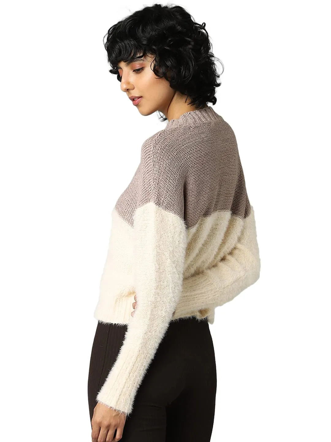 Only Women's Cotton Pullover Sweater (15293863-Mocha Meringue_Round Neck_XL) Brown