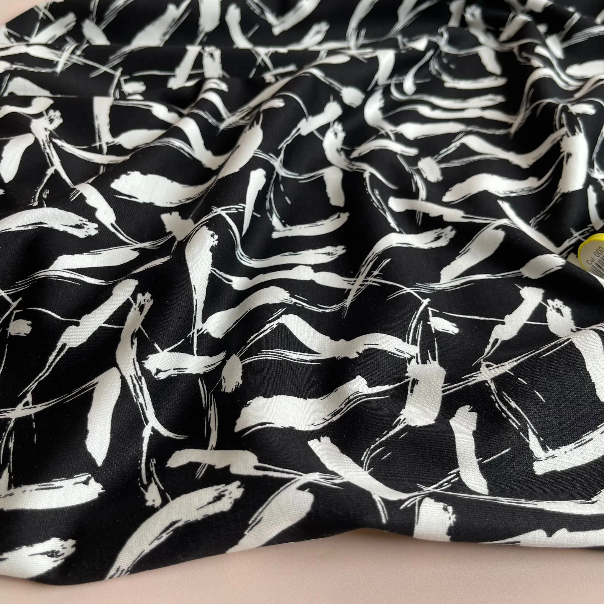 Paint Strokes in Black and White Soft Ponte Roma Fabric