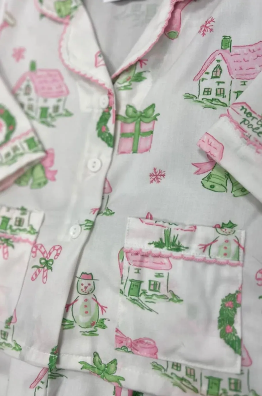 Pink/Green Christmas Theme PJ Set