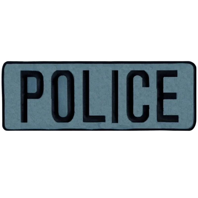 Police Back Patch 11X4" Reflective - Sew On Backing | Black/Reflective Grey,