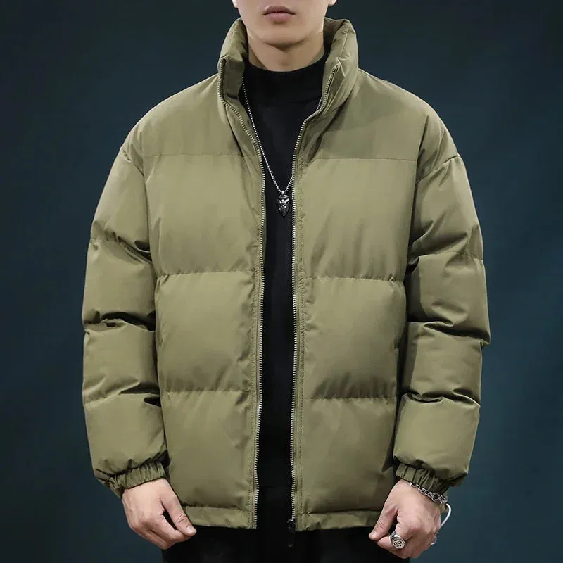 Premium Men Winter Fashion Stand Collar Cotton-Padded Jacket Men'S Loose Warm Puffer Jacket  G504