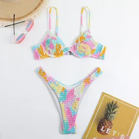 Rainbow High Cut Triangle Bikini Set