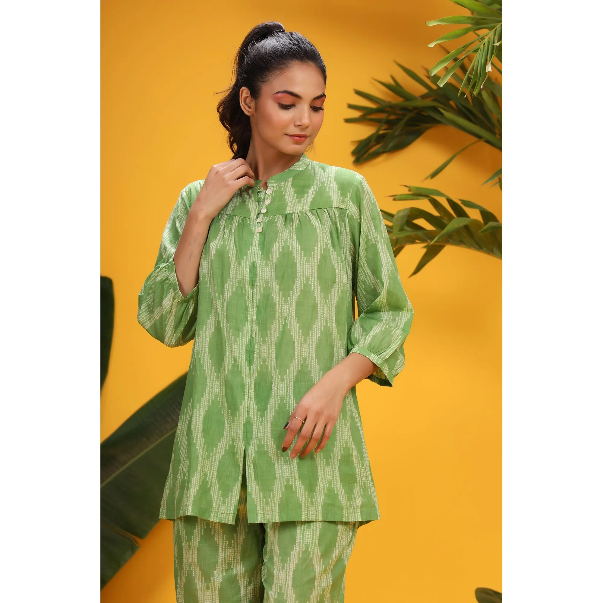 Shibori On Green Loungewear Top Set