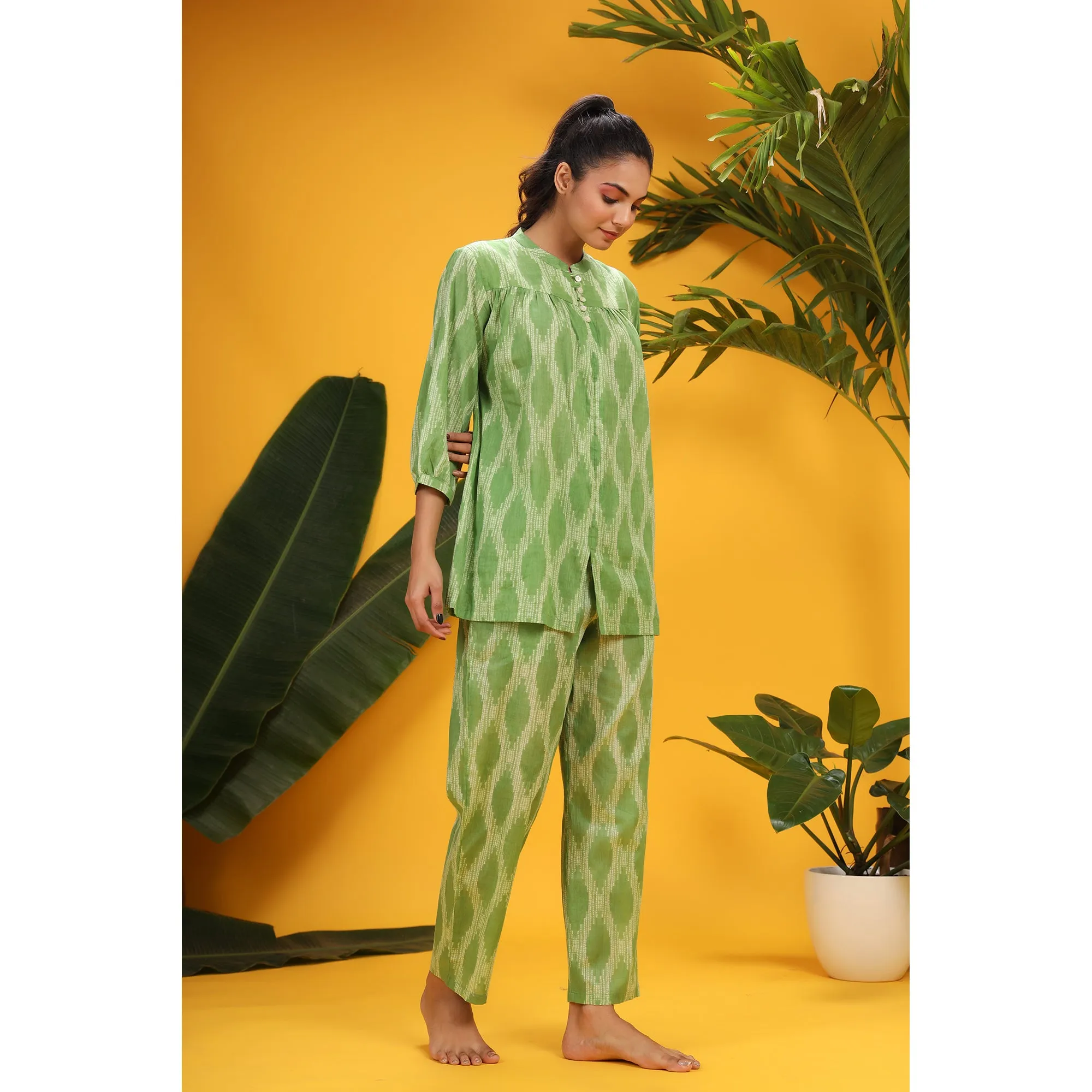 Shibori On Green Loungewear Top Set