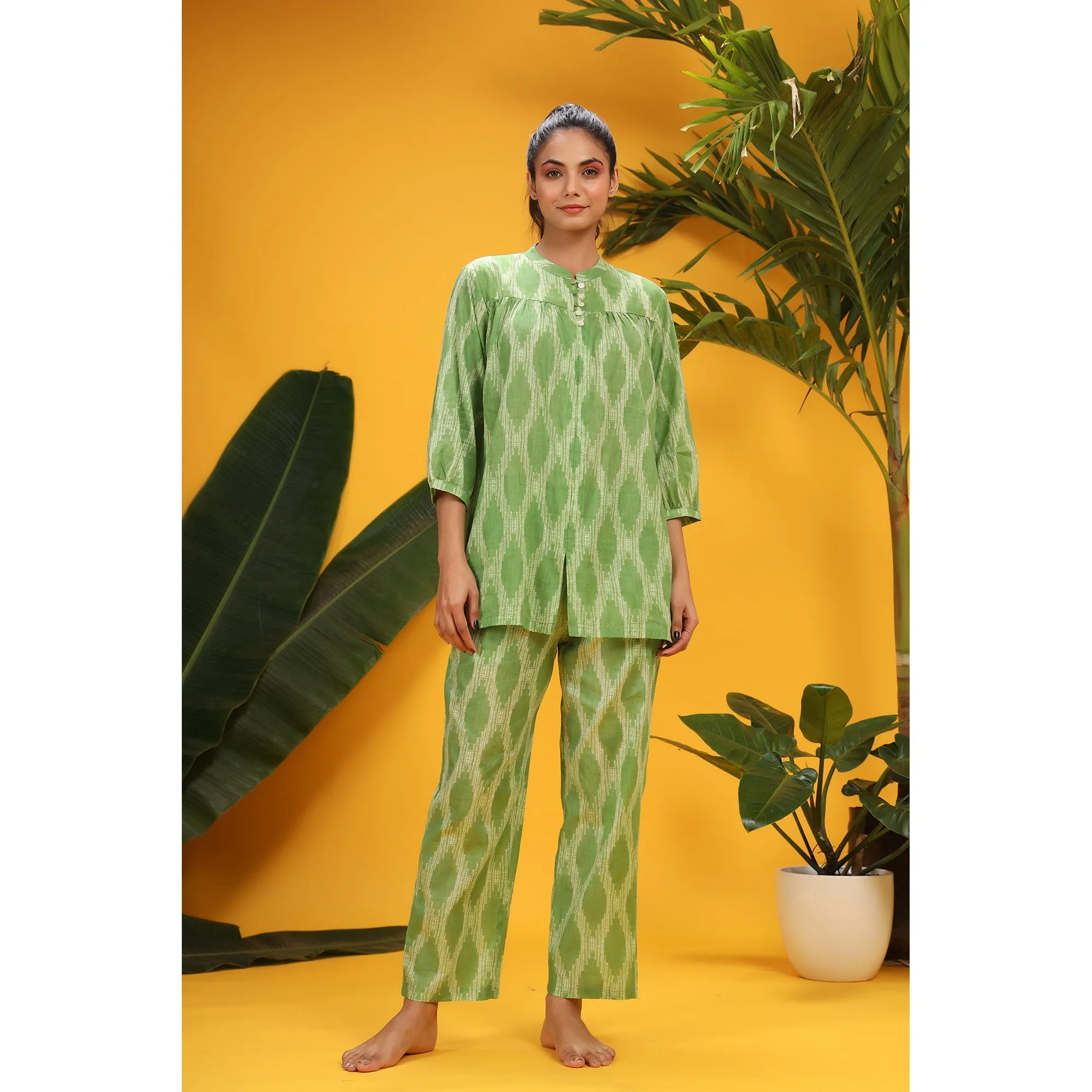 Shibori On Green Loungewear Top Set