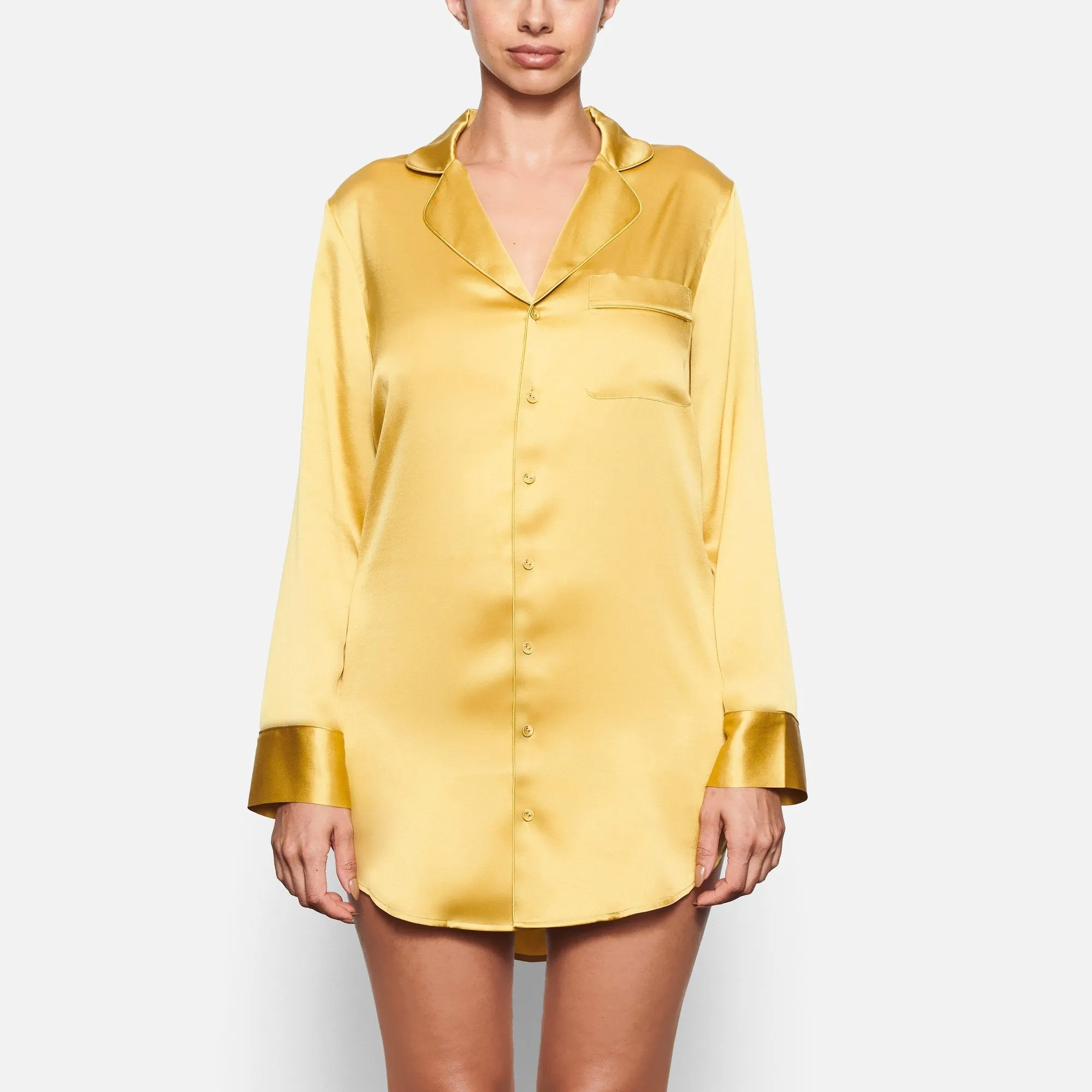 SILK BUTTON UP NIGHT DRESS | TOPAZ