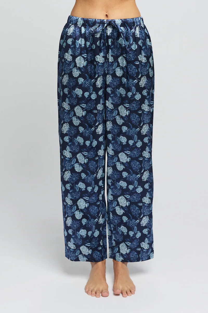 Silk Hydrangea Print Pant Azures Navy