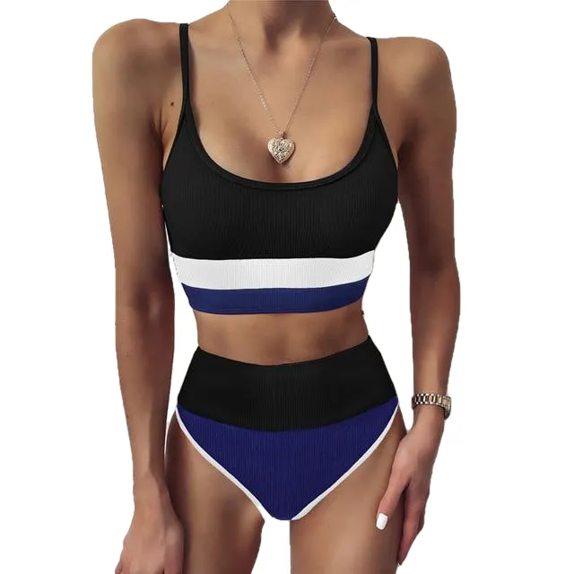 Sports Style Hot Girls' Patchwork Colors High Waist Push Up Swimsuit