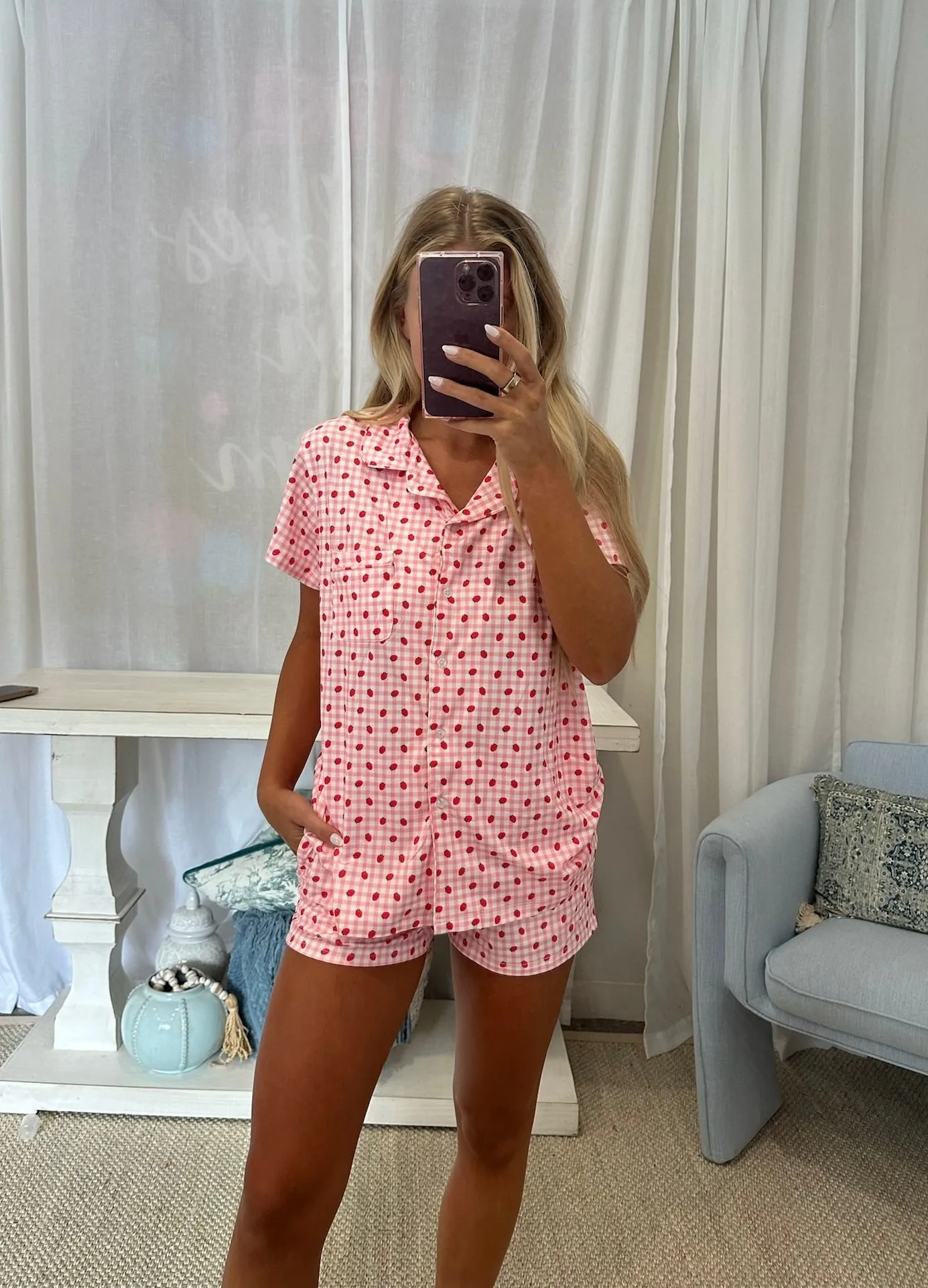 Strawberry Pajama Short Sleeve Top-Pink//DOORBUSTER