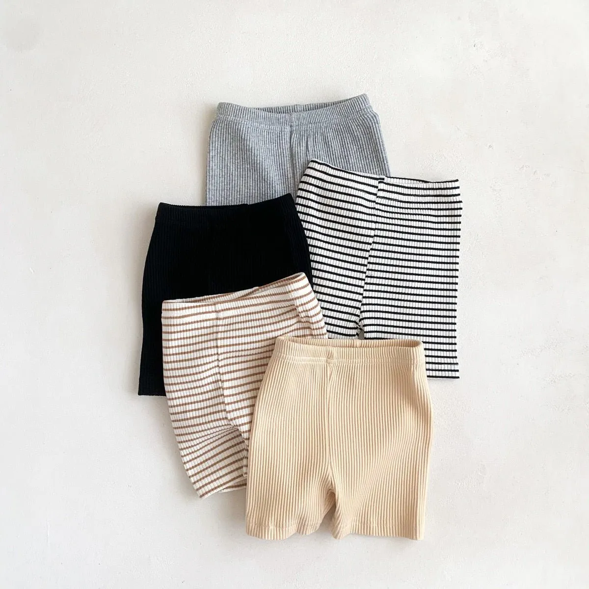 Striped Ribbed Long Shorts