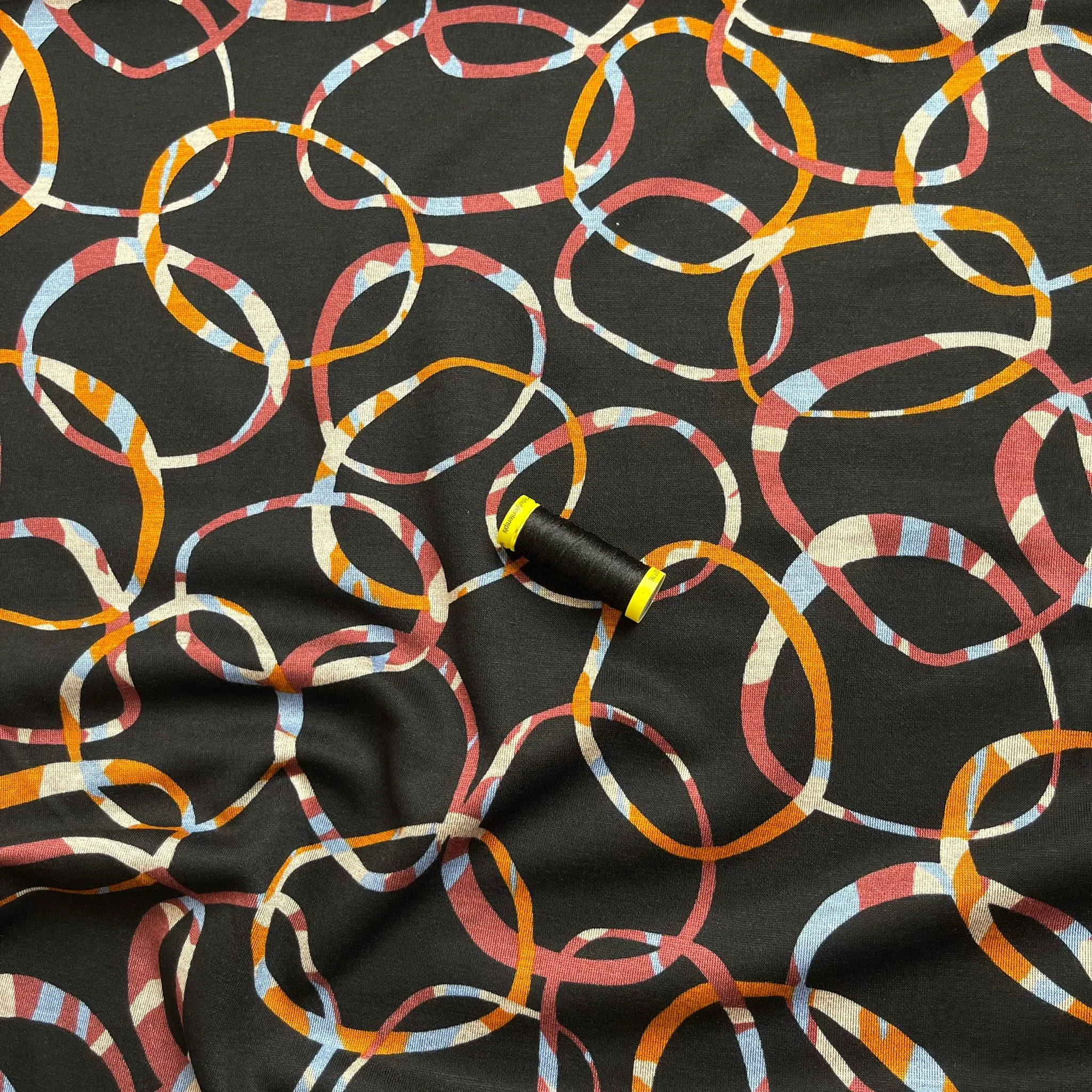 Sunset Loops Soft Ponte Interlock Jersey Fabric