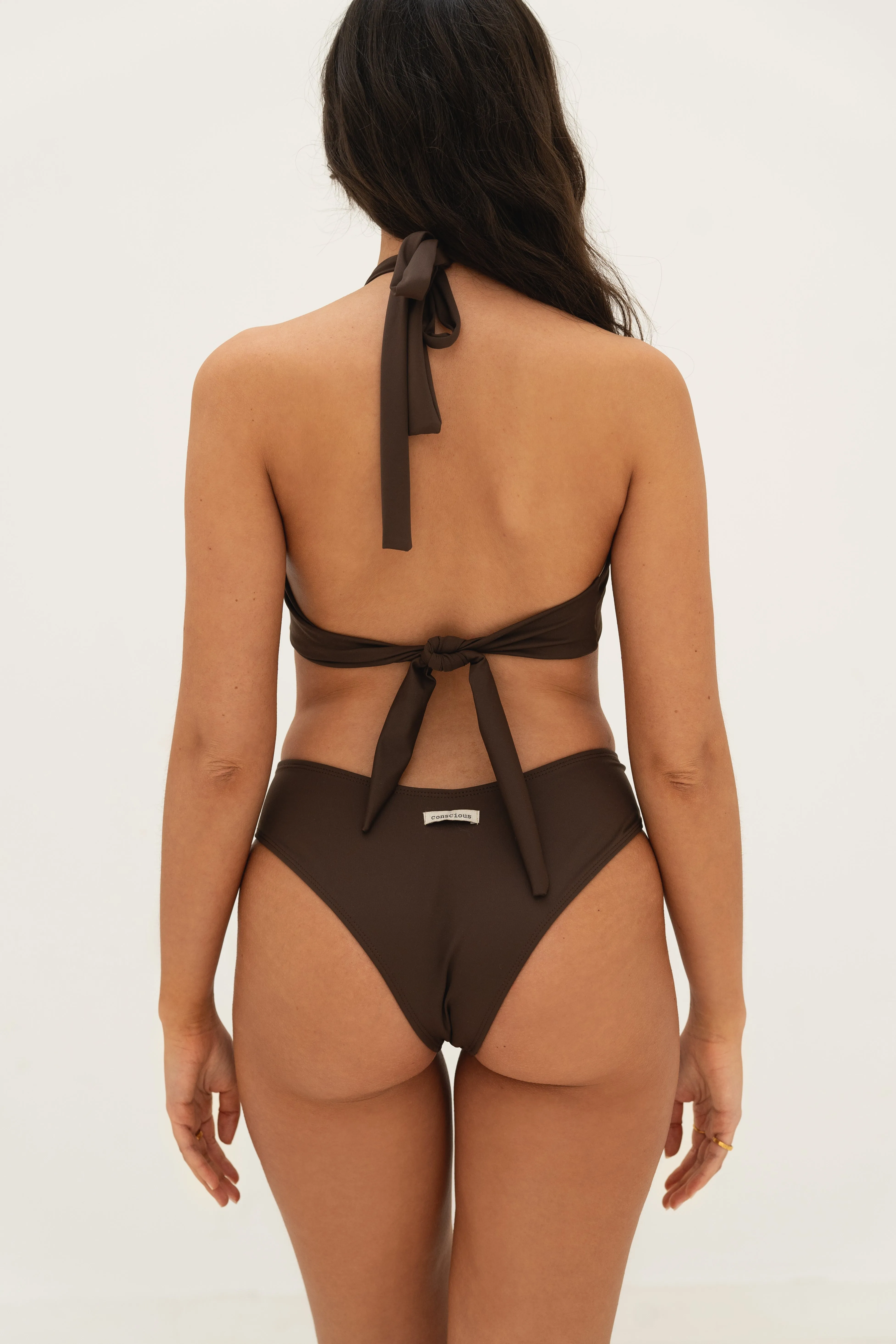 sustainable swimwear top allera chocolate