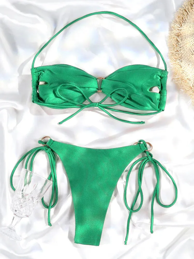 TAVIMART  -  Rinabe Green Bikini Women Halter Biquinis Female 2024 Bikinis Sexy Swimwear Push Up Bikini Set New Beach Outing Summer Swim