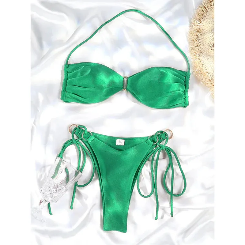 TAVIMART  -  Rinabe Green Bikini Women Halter Biquinis Female 2024 Bikinis Sexy Swimwear Push Up Bikini Set New Beach Outing Summer Swim