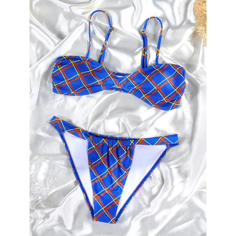 TAVIMART  -  Swimwear Plaid Women Bikinis Pleated Swimwear Sexy Bathing Suit Thongs Micro Biquinis 2024 Summer Beachwear