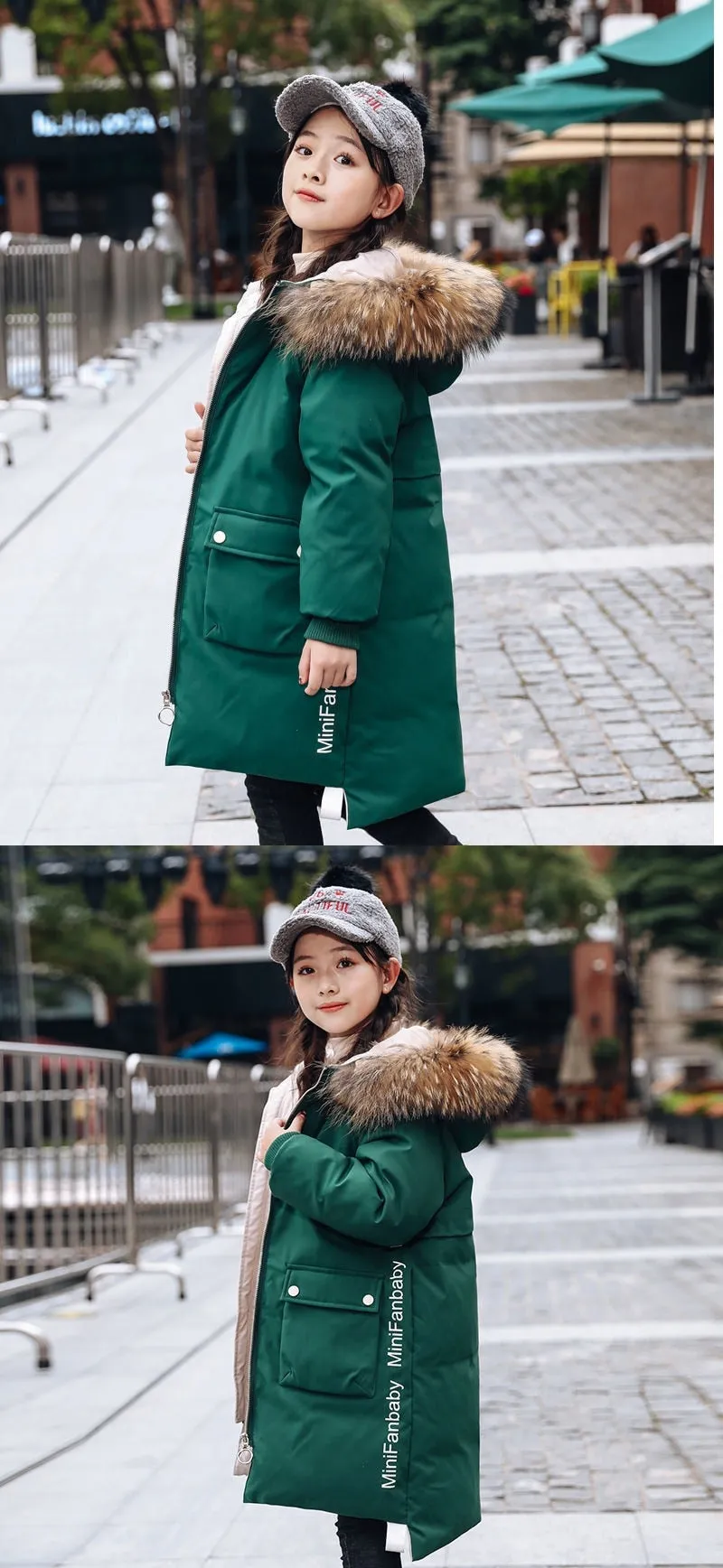 Teen Young Girls Warm Coat Winter Parkas Outerwear Kids Fur Hooded Jacket