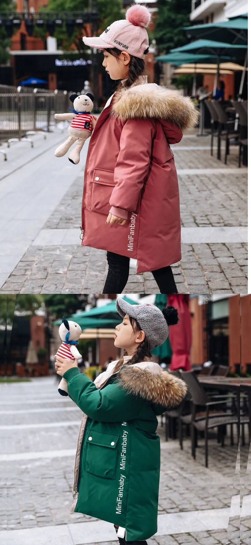 Teen Young Girls Warm Coat Winter Parkas Outerwear Kids Fur Hooded Jacket