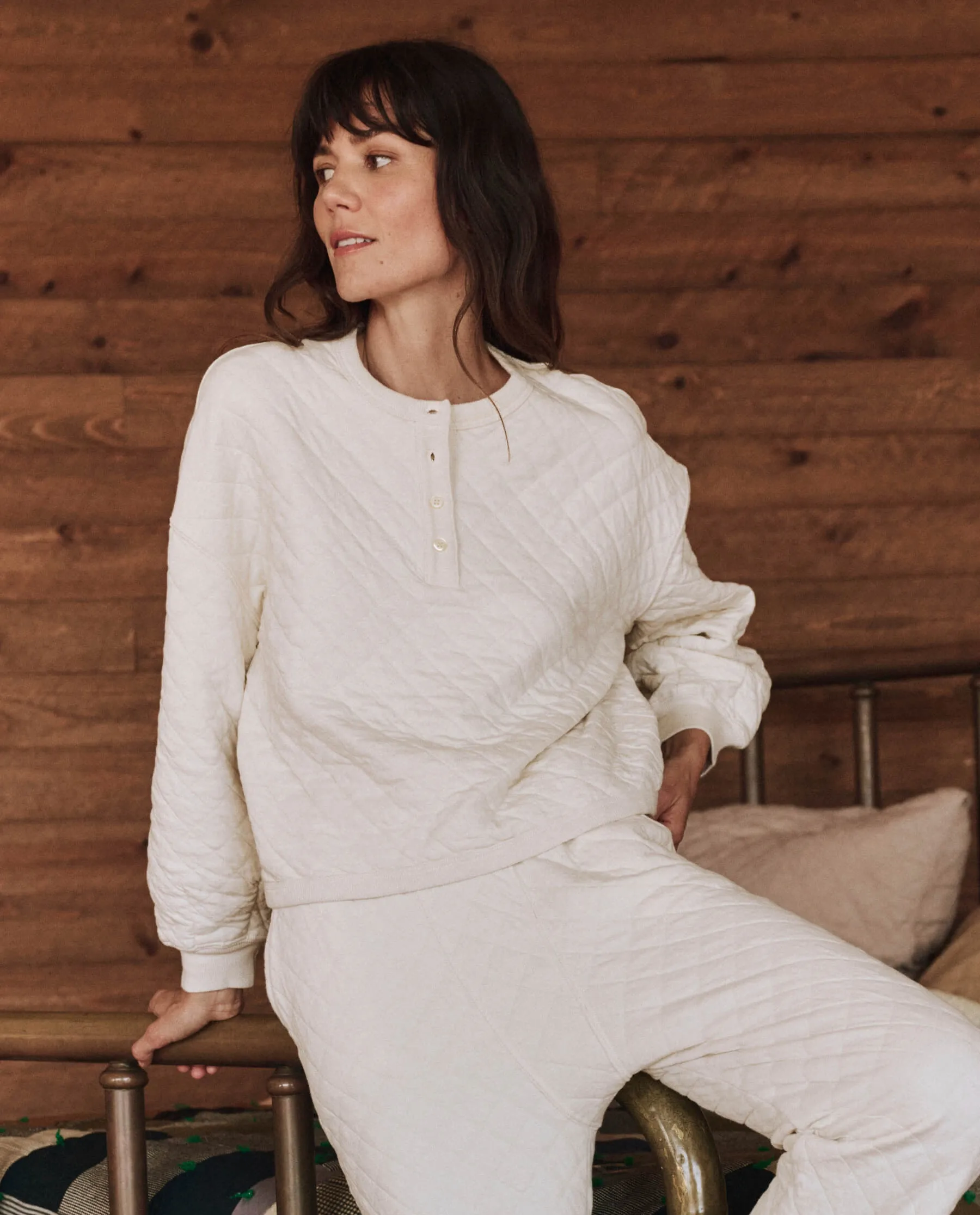 The Quilted Henley Sleep Sweatshirt. -- Washed White