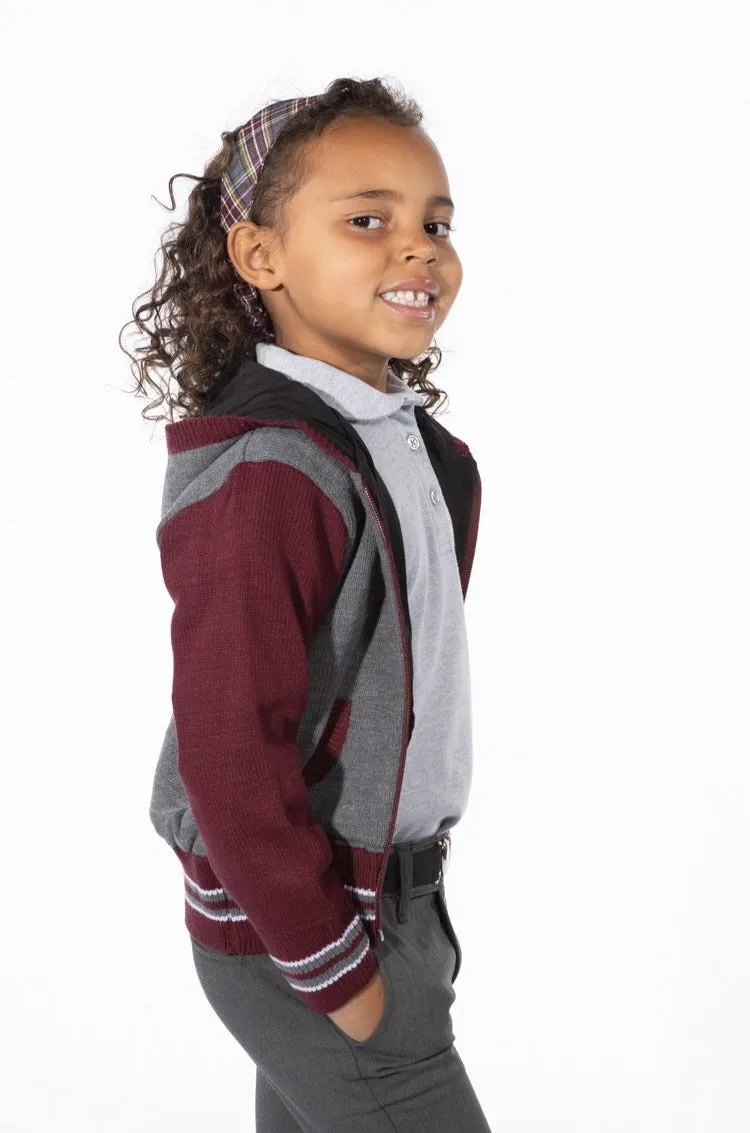 Varsity Maroon & Grey Hooded Jacket