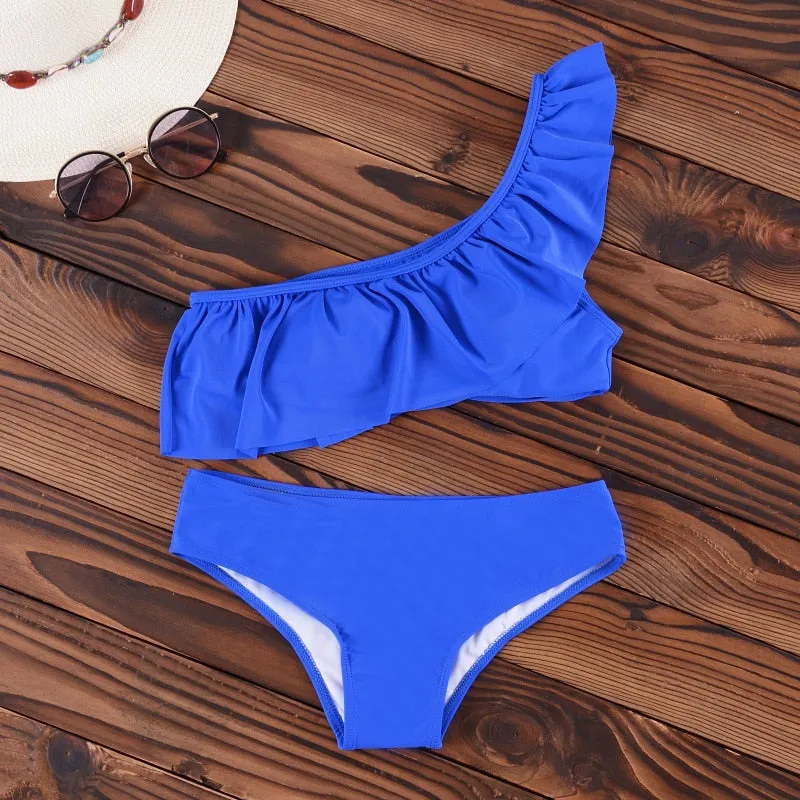 VenusFox Bikini Set 2021 One Shoulder Swimsuit Ruffle Swimwear Women Sexy Bikinis Biquini maillot de bain femme Beachwear