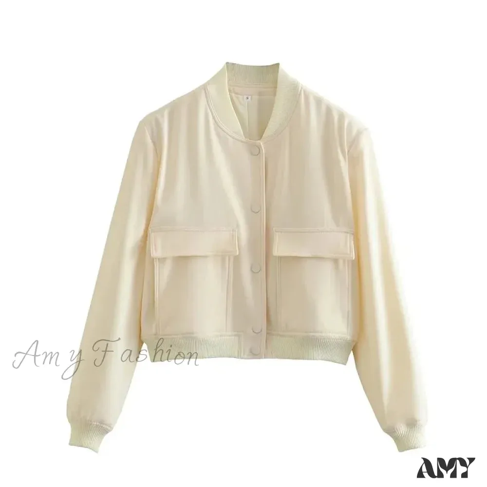 White Autumn Winter Button Cropped Long Sleeve Crop Fashion Jacket