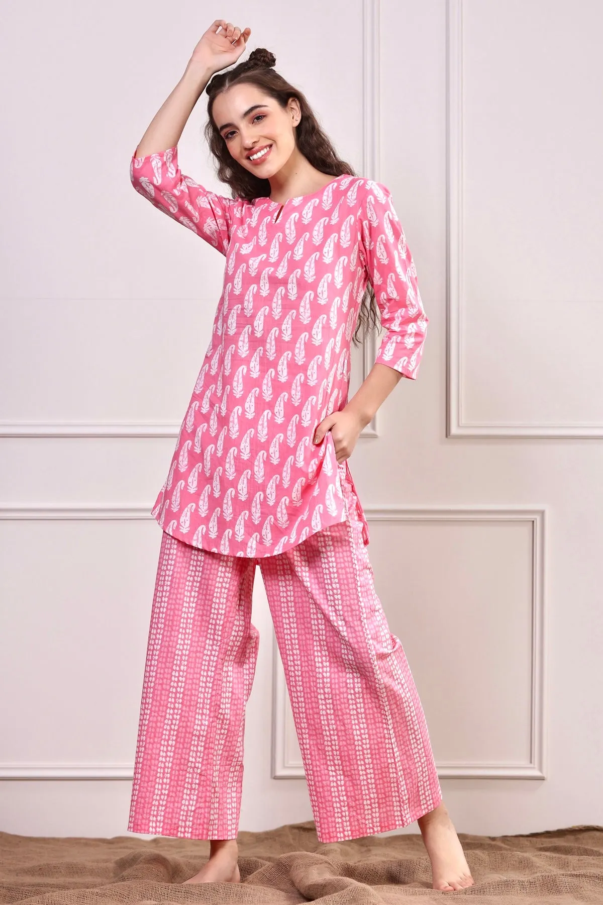 White Paisley on Pink Palazzo Loungewear Set