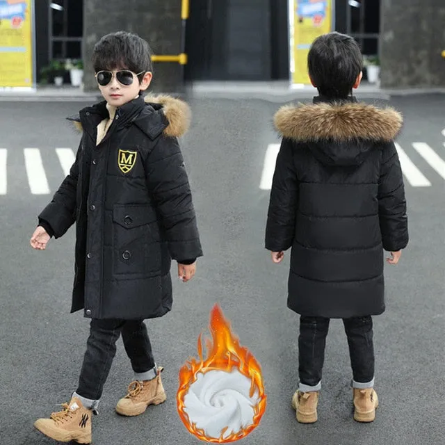 Winter Jacket Parkas Thicken Fur Collar Lamb Wool Big Boy Long Coat