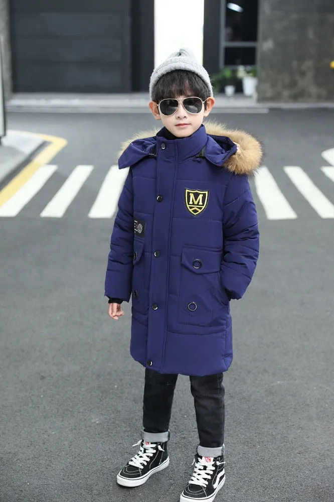 Winter Jacket Parkas Thicken Fur Collar Lamb Wool Big Boy Long Coat