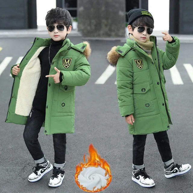 Winter Jacket Parkas Thicken Fur Collar Lamb Wool Big Boy Long Coat