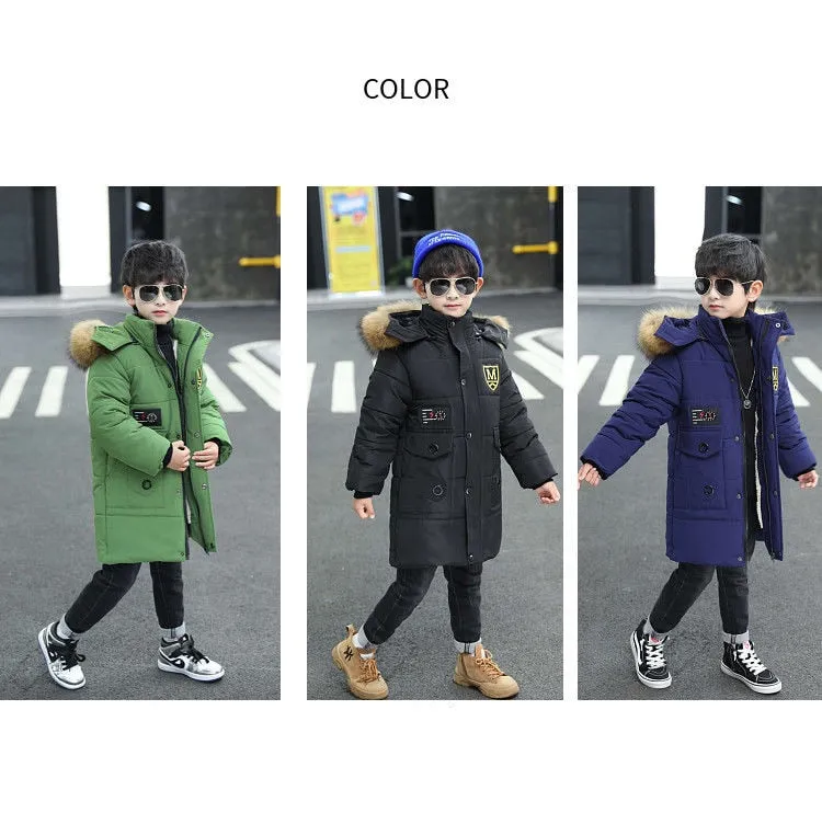 Winter Jacket Parkas Thicken Fur Collar Lamb Wool Big Boy Long Coat