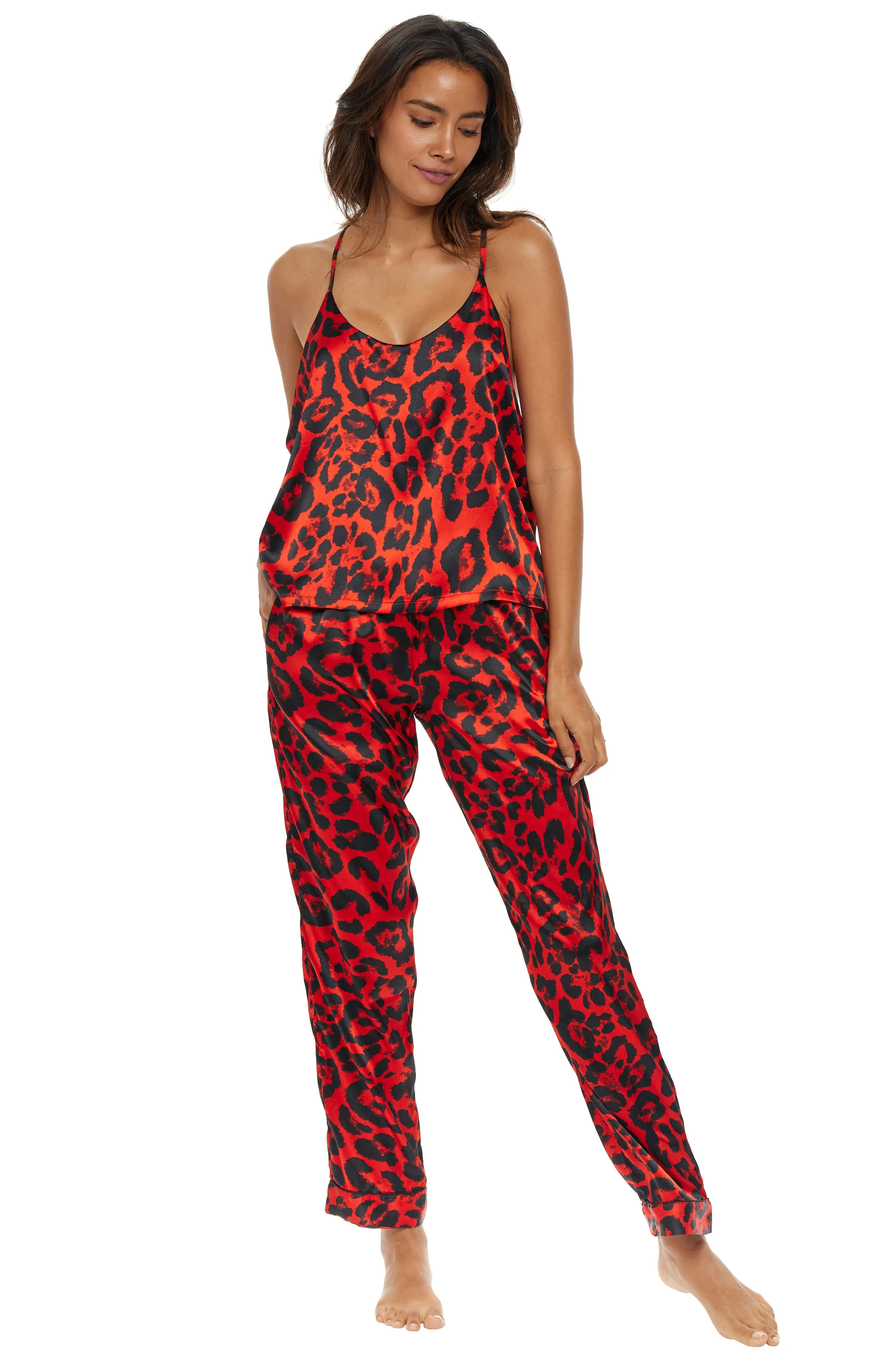 Women's Leopard Print Cami Top & Pants, Pajamas with Pockets, Spaghetti Straps