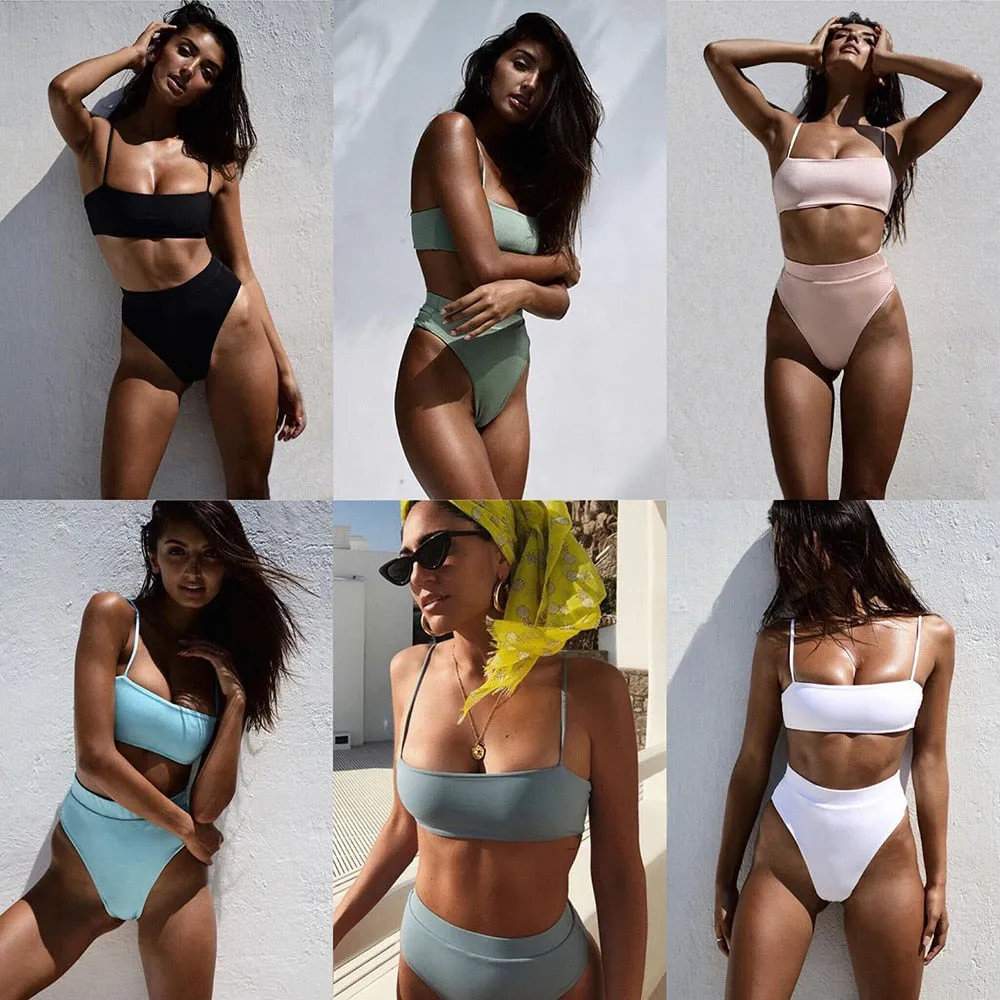 ZTVitality Sexy Bikinis Solid Push Up Bikini 2021 Hot Sale Padded Bra Straps High Waist Swimsuit Female Swimwear Women Biquini